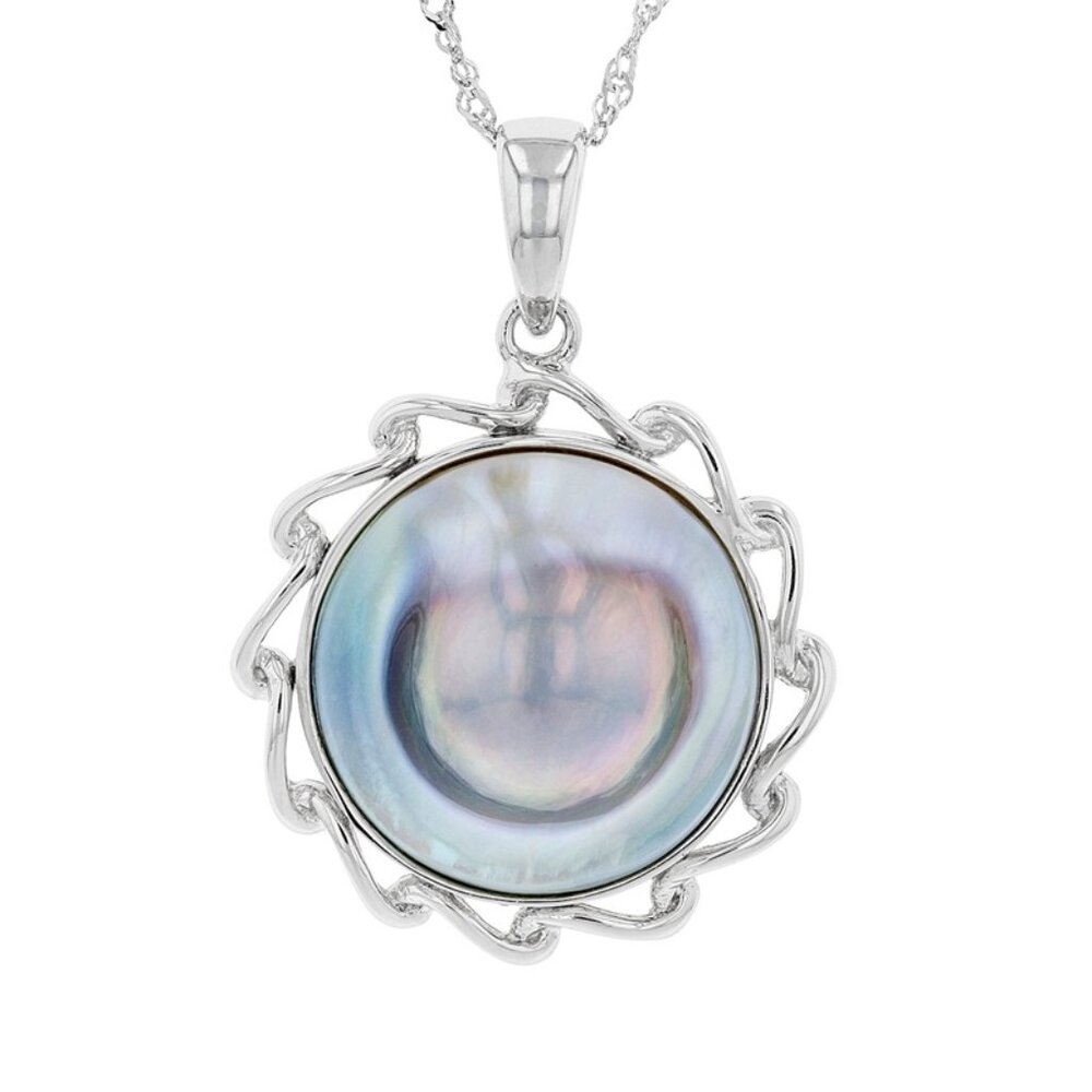 NIB - JTV Cultured South Sea Mabe Pearl Pendant Necklace Rhodium Over Sterling S